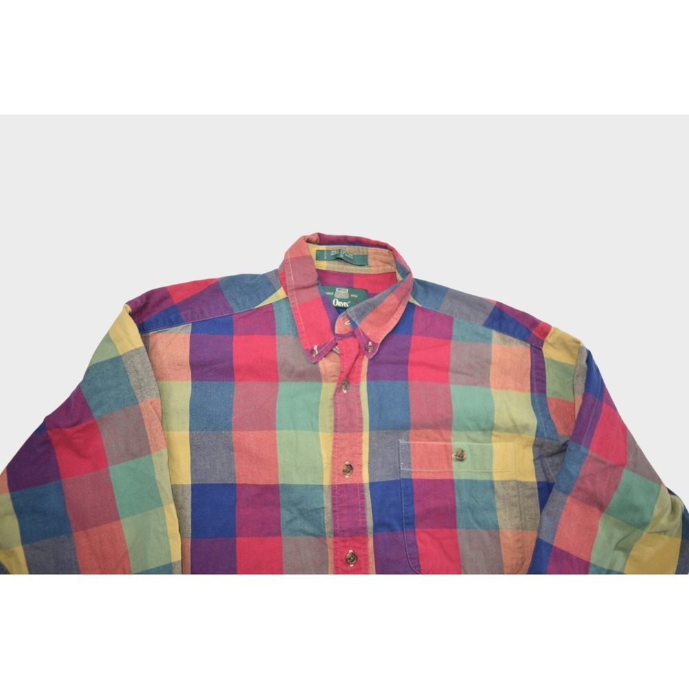 Vintage Orvis Shirt Mens Medium Multicolor Indian Madras Plaid Long Sleeve - Picture 3 of 6